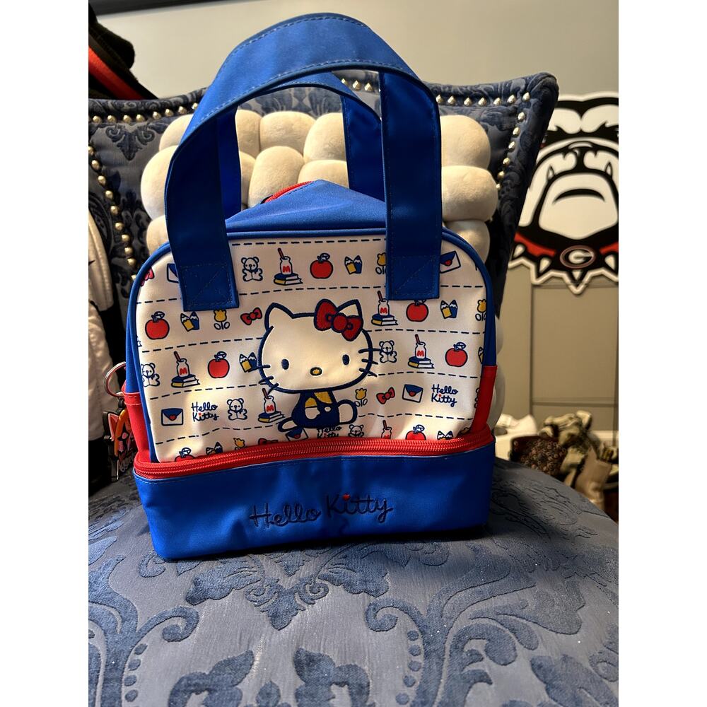 Hello Kitty Blue and White Insulated Lunch Tote Aggretsuko Keychain